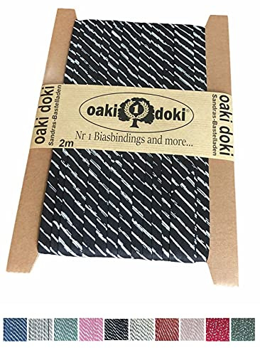 Sandras-Bastelladen Schrägband/Einfassband Baumwolle mit Streifen Muster gefalzt 2m x 20mm 9010-Schwarz
