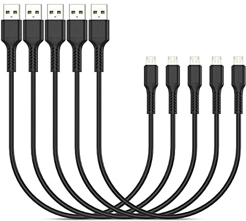 Short Micro USB Cable, PEAKLIFT 30cm 5Pack Fast Charging Cable 0.3m Micro USB Charger Lead Android Cable Compatible with Samsung Galaxy S7 S6 S5, Nexus, LG, PS4, HTC, Motorola, Kindle and More (Black)