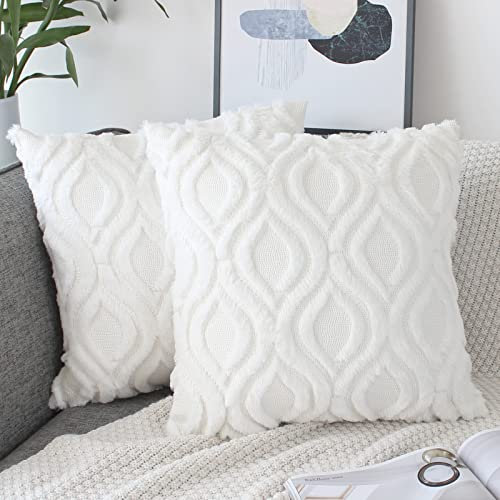 NIULAA 2er Set Plüsch Wolle Kissenbezug 45x45 cm Weiß Samt Deko Kissen Flauschig Couchkissen Fell Kissenbezüge für Sofa Wohnzimmer Modern Kissenhülle Bezug Zierkissen