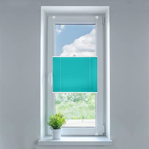 SN Deco - Plissee Klemmfix, ohne Bohren KB-22 türkis | Lichtdurchlässig | Crushed Look | Sonnenschutz (60 x 130 cm)