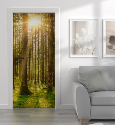 MyMaxxi - Tür bekleben mit Türtapete Selbstklebend 90x200 Dolomiten Wald - Tür verschönern Türfolie - Türaufkleber XXL Aufkleber Folie- Türposter Türklebefolie Pflanzen Wald Baum grün -