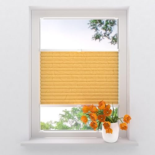 Plissee mit Bohren 60 x 130 cm Orange lichtdurchlässig, plissee innen, Montage ohne Bohren möglich, Fenster rollos für innen, Fenster plissee, pliseerollos, plissees