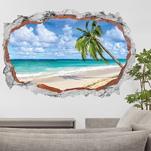 HPNIUB 3d Kaputter Wandaufkleber,90 * 60cm(BxH),Wandtattoo Wohnzimmer Landschaft,Selbstklebend Wandsticker Meer Baum Poster,Vinyl Wandaufkleber Durchbruch Deko für Wohn