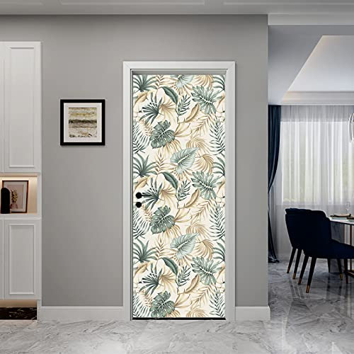 Stickers Porte 77X200Cm Feuilles De Palmier Autocollants De Décoration Pour Porte 2Pcs Chambre Sticker Porte,Porte Autocollant En Pvc Auto-Adhésifs,Décoration Murale, Polyvinyle