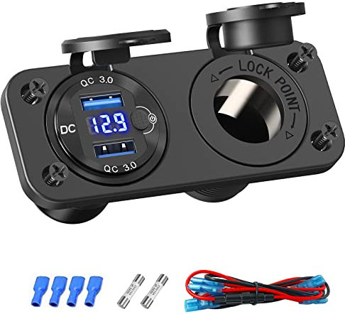 12 Volt Steckdose Panel: Qidoe Aluminiumlegierung USB Einbausteckdose Adapter 180W Zigarettenanzünder Aufbau wasserdicht Doppel QC 3.0 Voltmeter Schalter KFZ USB 12V/24V Wohnmobil Auto Boot Camper
