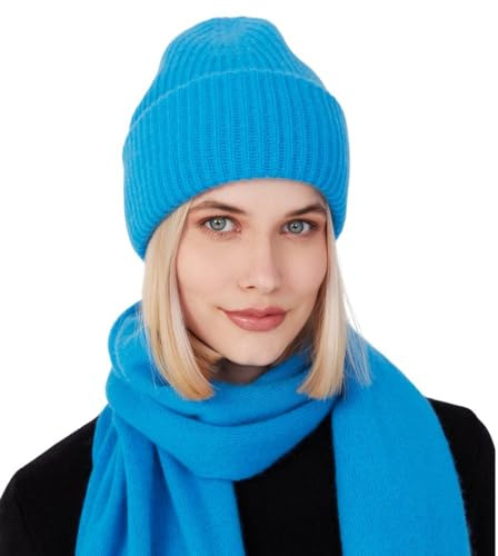 Style & Republic Kaschmir-Chunky Beanie Damen aus 100% Cashmere, Lang und großzügig geschnitten - Dein kuscheliger Premium Strick-Mütze für stilvolle Herbst- & Winter-Momente