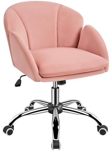 Yaheetech Pink Office Computer Desk Chair Makeup Vanity Dressing Table Chair Modern Swivel Rolling Armchair for Living Room, Bedroom, Makeup Room Women