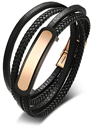 Whoiy Schwarzes Armband Unisex, Armbänder für Herren Armspange Edelstahl Armreif Modeschmuck Gold Armbänder Urlaub Outdoor 40.5cm mit Faltschließe