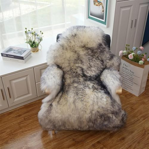 WL&ALLEN Large Sheepskin Rug Genuine Thick and Lush 3 Inch Pile，Luxury Australian Pelts |Large Sheepskin Wool Area Rugs (Single Pelt 2'6 x 3'7,Grey Tip)