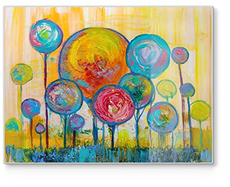 DEQORI Schneidebrett aus Glas | groß 40x30 cm | Motiv Baumkronen nach Kandinsky | Design Schneideplatte für Küche | Frühstücksbrett antibakteriell & rutschfest | Glasplatte & Servierplatte