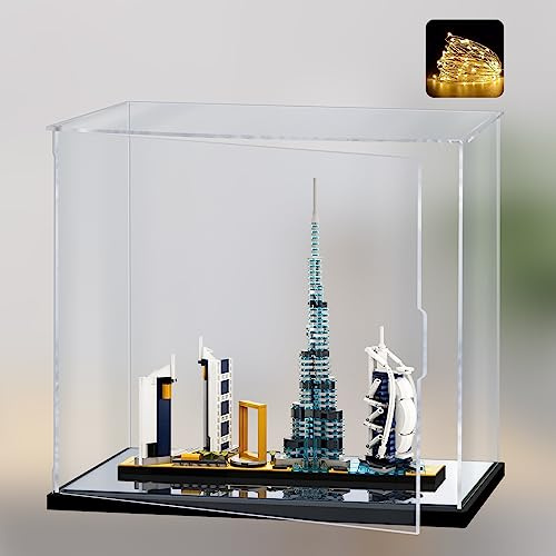 Naconmlet Transparente Acryl Vitrine mit Spiegelboden und LED-Licht | Staubdichter Schaukasten für Actionfiguren, Blind Boxes, Modelle und Sammlerstücke(35x15x40cm)