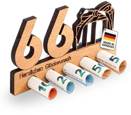 DARO Design - 66. Geburtstag Geldgeschenk Holz 66 Jähriges Jubiläum