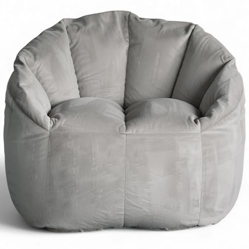 Aiire Pouf Poltrona Sacco en Velluto - [95x85x85 cm] Puf Divano Design - Puffo per Sedersi per Bambini o Gamer - Pouffe Salotto o Camera da Letto - Bean Bag Gigante Grigio