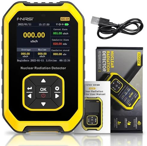 QDTimes Nuclear Radiation Detector FNIRSI GC-01 Geiger counter Personal Dosimeter X-ray γ-ray β-ray Radioactivity Tester Marble Detector(Yellow)