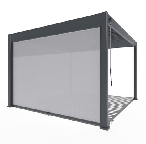 Weide Pavillon Sonnenrollo Ausziehbare Senkrechtmarkise außen für Pergola Sichtschutz Rollo 255cm hoch aus Aluminium, Textil wasserdicht stabil UV-Schutz (4,0 Meter, Anthraziit) für Alu-Pavillon Weide