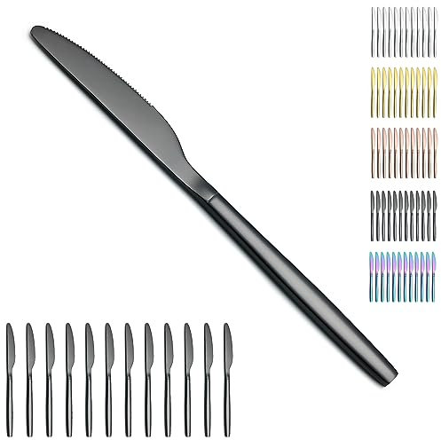 Berglander schwarzes Tafelmesser-Set mit 12 Stück, titanschwarzes modernes Abendessen messer, Buttermesser, ideal für zu Hause, Wohnzimmer, Hotel, Hochzeit, spülmaschinenfest