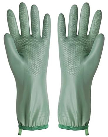 Gants Nettoyage Gants de vaisselle, chauds, en peluche, imperméables, for la vaisselle de cuisine, gants de ménage, for femmes Gants Vaisselle (Color : GREEN)