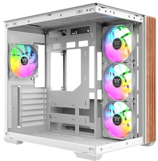 Thermaltake View 380 WS ARGB | Mid Tower Chassis | Snow | Tempered‑Glass‑Panorama, Holz‑Zierelement, Hidden‑Connector, Mini‑ITX–ATX, AIO‑Support bis 360 mm