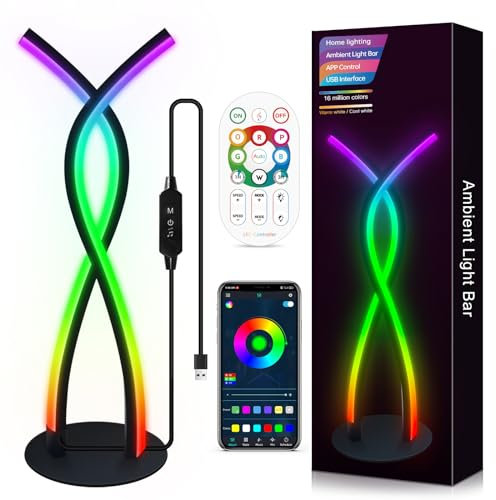 Daymeet LED Bedside Table lamp, Modern Bedside Light Desk Nightstand Lamp RGBIC Color Changing Dimmable with Remote Music Sync Bluetooth APP Control Night Light for Home Living Bedroom Office Decor