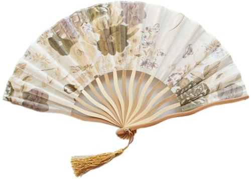 Whakano Pack of 2 Elegant Foldable Fan Bamboo Fan Hand Fan with Tassel, Folding Fan Folding Fan Bag Fans for Wall Decoration Gifts Wedding, Church, Party, Wedding Gift, Cosplay, Gold