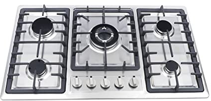 vinnyooc Piano cottura a gas 5 fuochi da incasso, piano cottura a gas, in acciaio inox, fornello a gas NG LPG, piano cottura con ugello, griglia in ghisa per ristoranti