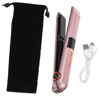 Angoily Portable Cordless Hair Straightener Curler Adjustable Temperature USB Rechargeable Wireless Charging Travel Use Fluffy Hair