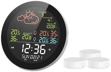 Orologio meteorologico digitale Tuya WIFI Stazione meteo Orologio da tavolo Termometro multifunzionale Igrometro Tester di temperatura interna esterna Previsioni meteo ( Color : Type A 3 Sensor , Size