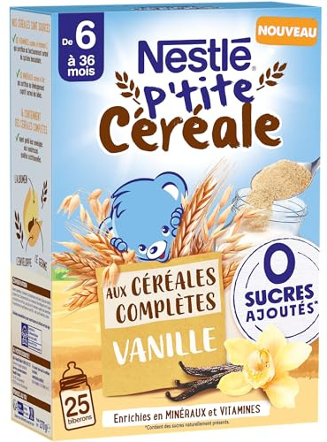 NESTLÉ BÉBÉ - P'TITE CÉRÉALE VANILLE AUX CÉRÉALES COMPLÈTES 0 SUCRES AJOUTÉS DES 6 MOIS BOÎTE 270G