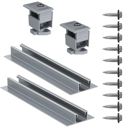 Fischer Kit de chapa corrugada con 2 perfiles solares planos + 10 tornillos + 2 abrazaderas PMU, para fijación de paneles solares fotovoltaicos con orientación vertical, 571964