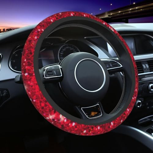 Roter Glitzer-Lenkradbezug, universell, 15 Zoll, fortschrittlich, rutschfest, elastisch, atmungsaktiv, Auto-Lenkrad-Zubehör