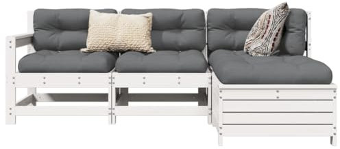 LXYZWRW Outdoor Möbel 4-teilig Gartensofa Set Weiß Massivholz Kiefer Outdoor Möbel Sets