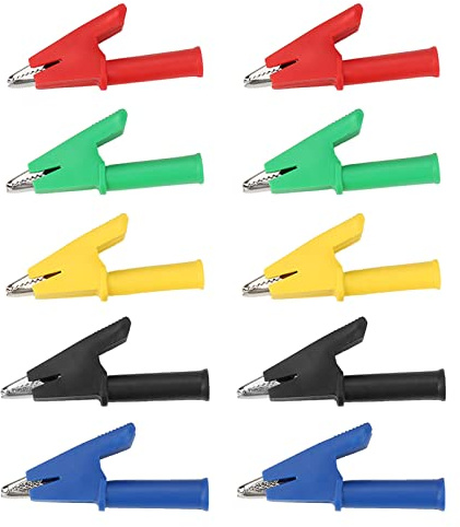 P2002 10 Pièces Ensemble de Pinces de Test de sécurité, 20A 5 Couleurs 4mm Pinces Multimètre Prise Banane avec Couvercle Isolant et Point de Soudure, Nickelées et