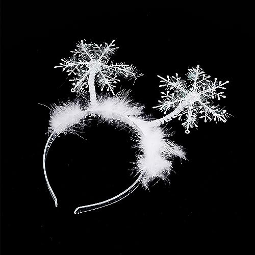 NICENEEDED Diadema Navideña con Copos de Nieve, Adornos Navideños para la Cabeza, Tocado de Aro de Pelo Blanco, Accesorio Navideño para el Pelo, Decoración