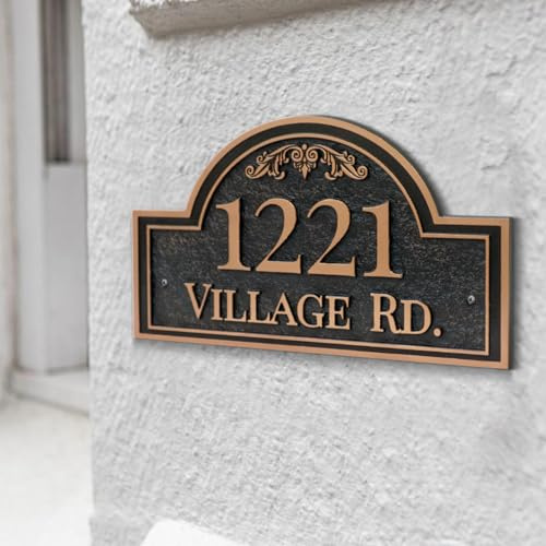 My Sign World Custom House Address Plaque, Black/Red Copper, Outdoor/Indoor Use, Vintage Style, Numbers, Floor Standing, 6.3 x 11 inches