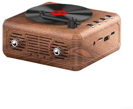 Jonikuper Lecteur CD portable et haut-parleur Bluetooth, rétro rechargeable par USB avec haut-parleurs pleine gamme, cadeaux de festival, lecteur BGM (grain de bois)