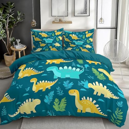 Funda Nordica Cama 135 Dinosaurio Ropa de Cama Animal Fundas Nordicas 200x220cm Dinosaurio Juego de Cama, Funda Edredon Microfibra Suave y 2 Fundas de Almohada 50x80cm