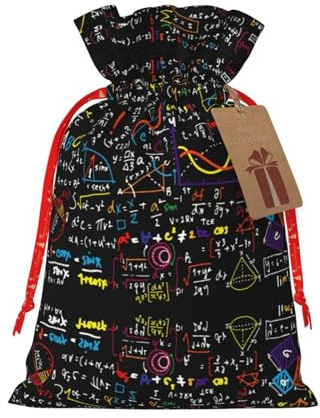 HJLUUFT Jutebeutel mit Mathe-Formel-Druck, Weihnachtsgeschenktüte mit Kordelzug und Geschenkanhänger, Hochzeit, Weihnachten, Partygeschenk