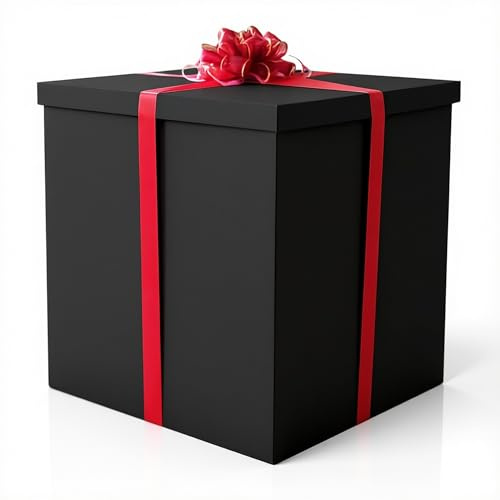 JAPJA Extra große Geschenkbox, 28 x 28 x 28 cm, schwarze Geschenkbox mit Deckel für große Geschenke, Geburtstage, Hochzeiten, Feiern