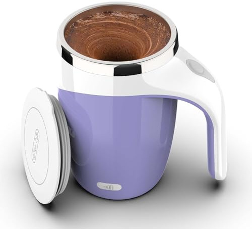 CYANLUX Self Stirring Coffee Mug, Automatic Magnetic Stirring Coffee Mug, Rechargeable Stainless Steel Electric Mixing Cup with Lid for Milk Tea (Purple)