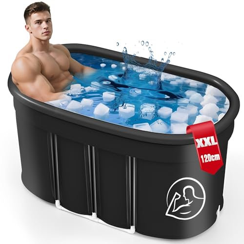 ASDSED Bagno ghiaccio XXL, vasca da bagno pieghevole per adulti (120 cm di diametro), per bagni, per esterni, con copertura antipolvere, vasca da bagno pieghevole per adulti, per il recupero e la