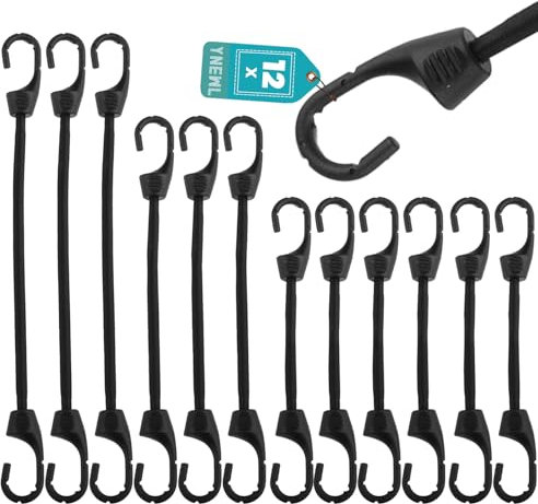 YnewL 12 Pezzi Corde Elastiche con Gancio, 10/15/20cm Corda Elastica con Gancio,Corda Elastica Campeggio Bivvy Bivi Conservazione Fai da te Multiuso