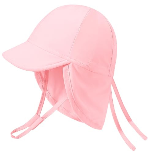 Xnova Sombrero Secado Rápido De Sol para Bebé UPF 50+, Bonito Gorro Protección para El Cuello Sombreros Niño Visera Ajustable para Playa Piscina Verano (Rosa, S)