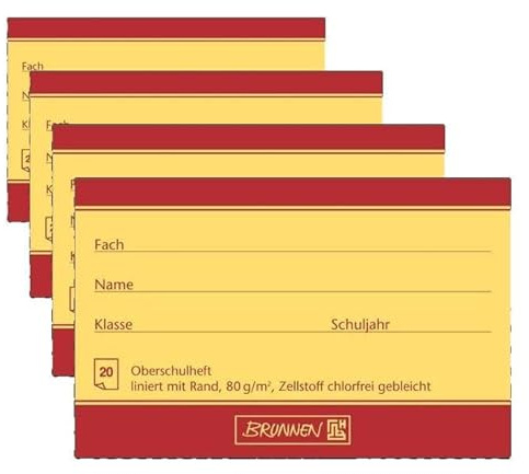 Brunnen 1044625 Oberschulheft A4 (20 Blatt, liniert, mit Rand, Lineatur 25) (Packung mit 4)