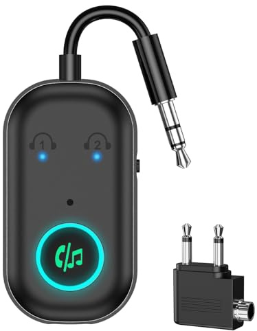 ORIA Airplane Bluetooth Adapter, 5.3 Transmitter Receiver, Dual Pairing | Dual 3.5mm Airline Plug,16-Hour TX, 13-Hour RX, Aux Wireless Audio Adapter for Plane, TV, Stereo, Headphones, Speakers