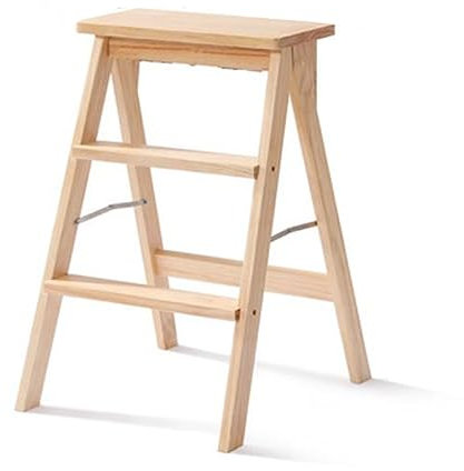 Escabeau pliant Escabeau en bois massif 3 marches, escabeau robuste avec plate-forme élargie, escabeau pliant polyvalent et antidérapant, for la maison, la cuisine, le bureau, le travail ménager Escab