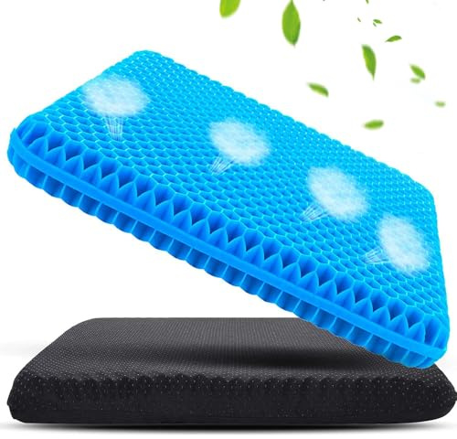 Foreverup Gel Seat Cushion, Honeycomb Design Double Thick Gel Cushion, Double Thick Long-Sitting Seat Cushion with Washable Seat Cover for Office Chair Wheelchair Pressure Relief Back Tailbone Pain