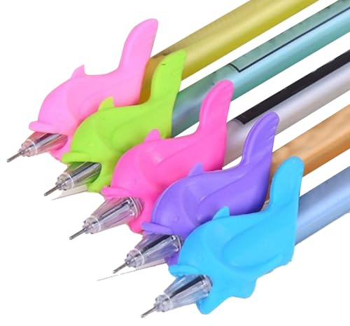 Generico Presina per Impugnatura Matita Bambini - Presina Delfino In Silicone Per Aiuto Alla Scrittura Infantile - Set da 5 Impugnature Ergonomiche per Esercizi di Scrittura Casa e Scuola Infanzia