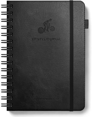 BIROYAL Trainingstagebuch Deutsch A5, mit 186 Trainingsseiten, Leder Cover | Trainingsbuch Krafttraining, mit Körpermessung, Meilensteine & Zielsetzung, 120g Papier, mit Stifthalter & Einstecktasche