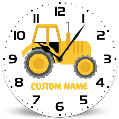 Horienteeon Tractor Farm Personalized Decorative Kids Wall Clocks Battery Operated 25cm, Truck Wood Wall Clock for Nursery Kids Bedrooms Boys Girls Playroom Decor,Custom Kids Gifts