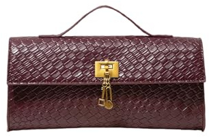 CHENSHI Handväskor för kvinnor Retro Artificial Leather Woven, Flip Women's Clutch, Elegant Evening Bag, Burgundy Wallet, Dress Party, Bröllopsobjekt-Mörk Röd